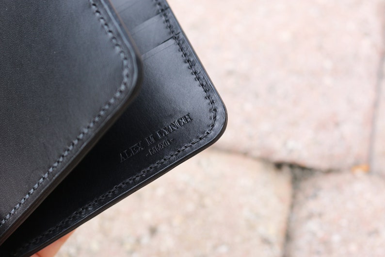 Hand Stitched Leather mens wallet Veg tanned Leather Black leather wallet Italian Buttero leather from Conceria Walpier 010314 image 10