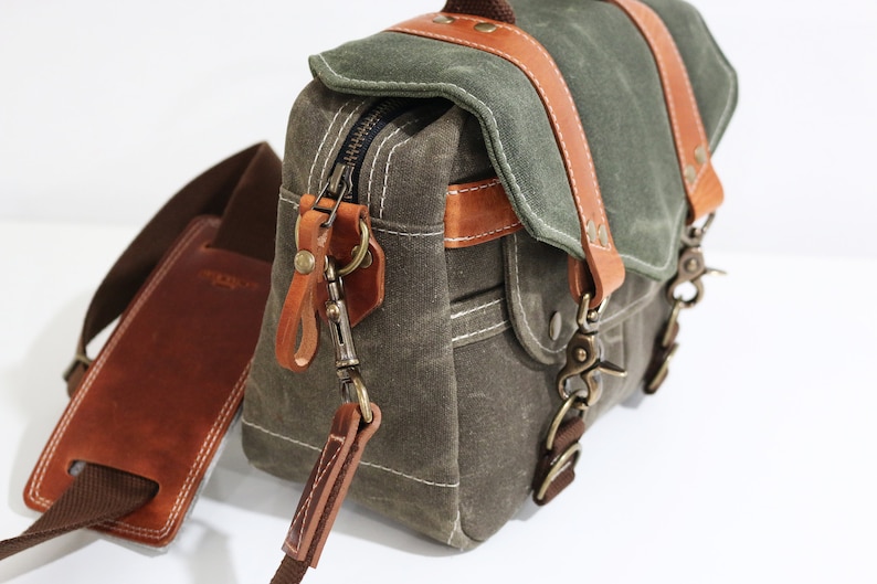 PETITE Waxed Canvas small Messenger bag zippered cross body bag handmade by Alex M Lynch 010326 image 7