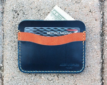 BUTTERO LEATHER - Slim Leather card holder - vegetable leather - navy blue leather - hand stitched - 010207