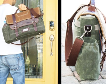 Waxed Canvas Briefcase bag - slim laptop bag handmade by Alex M Lynch - 010091