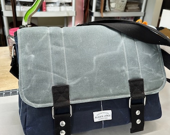 vegan 15 inch Waxed Canvas Messenger bag - handmade 010097
