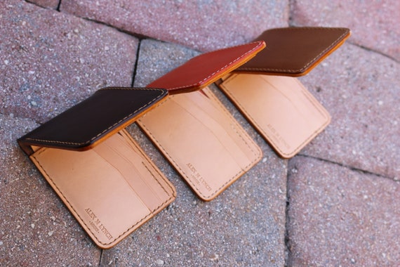 Hand Stitched Leather Mens Wallet - Veg Tanned Leather - Orange Leather Wallet - Italian Buttero Leather from Conceria Walpier - 010315