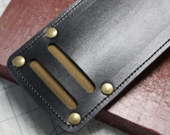 10" x 3" black leather shoulder strap pad - free hand stamp - 010102