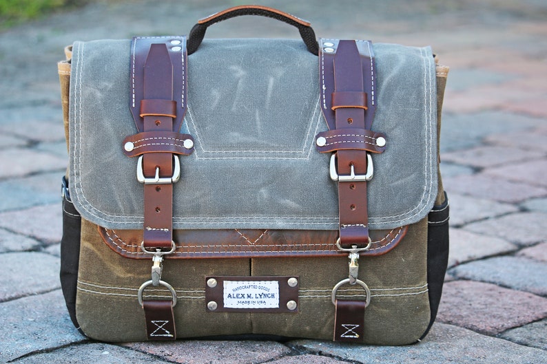 Waxed Canvas Messenger bag - laptop bag handmade by Alex M Lynch - 010094 image 6