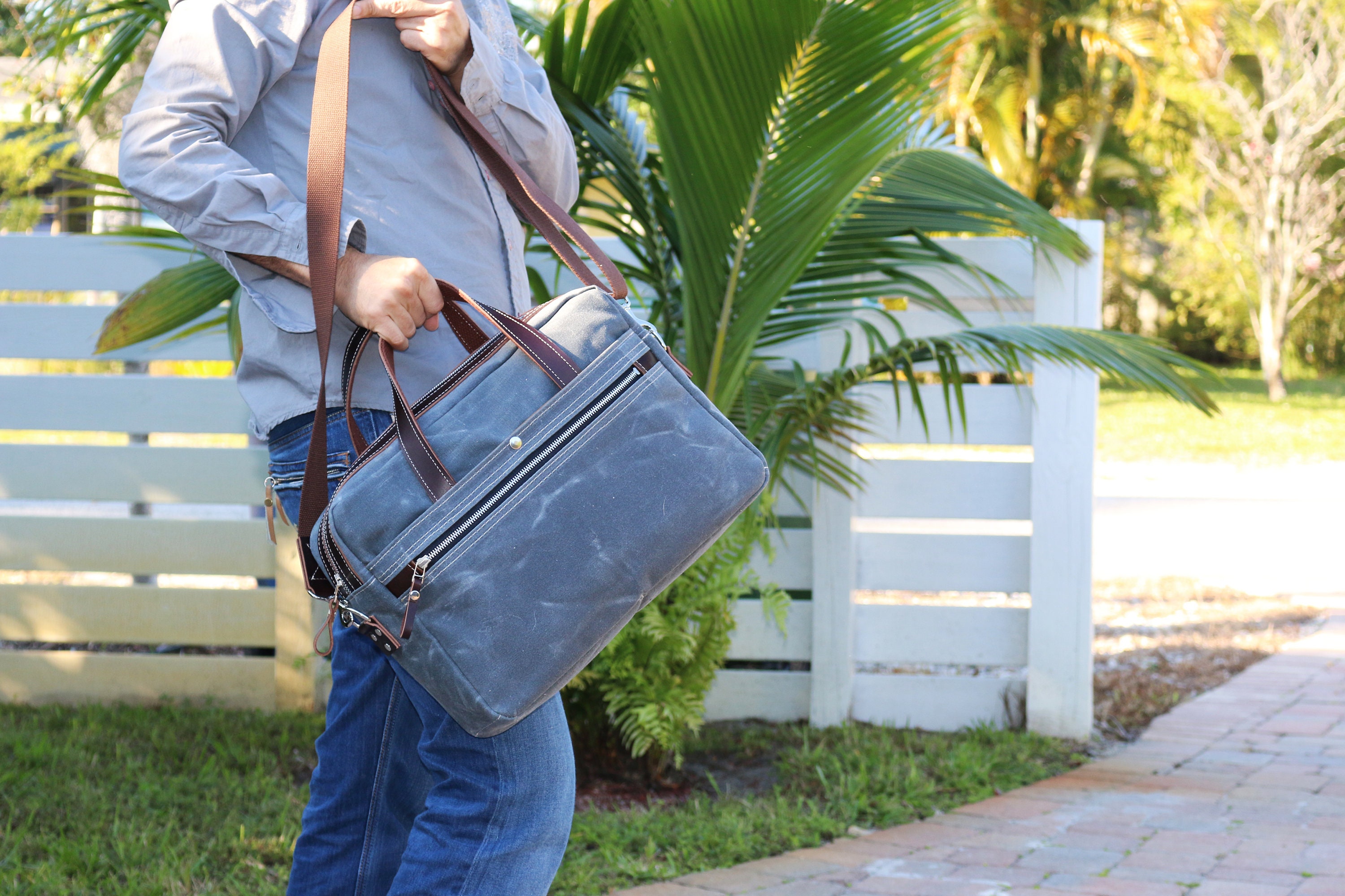 Waxed Canvas Briefcase Bag Handmade by Alex M Lynch 010290 Etsy