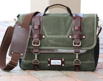 Waxed Canvas Messenger bag - laptop bag handmade by Alex M Lynch - 010116