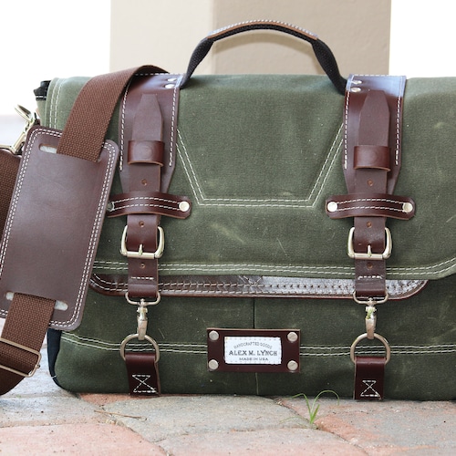 Waxed Canvas Messenger Bag Laptop Bag Handmade by Alex M Etsy