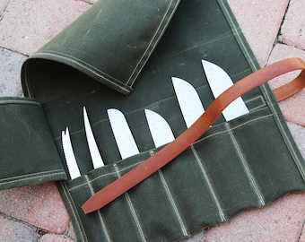 Waxed Canvas knife roll - Gift for chef Organizer for tools - tool organizer - 010293