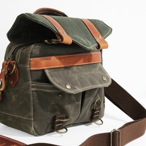 PETITE Waxed Canvas small Messenger bag zippered cross body bag handmade by Alex M Lynch 010326 image 9