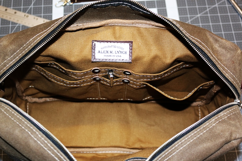 Waxed Canvas Briefcase Messenger bag handmade by Alex M Lynch 010178 image 9