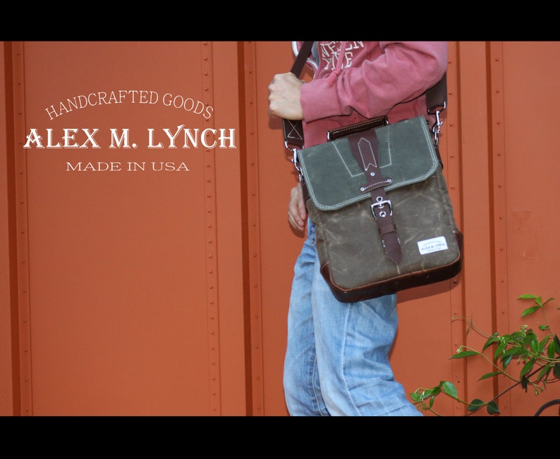 Waxed Canvas vertical Messenger bag handmade 010031 image 3