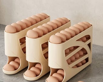 Rolling Egg Holder for Fridge, 3 Tier Egg Dispenser, Gravity Rolling Egg Storage Container,30 Egg Organizer for Refrigerator,Kitchen Storage