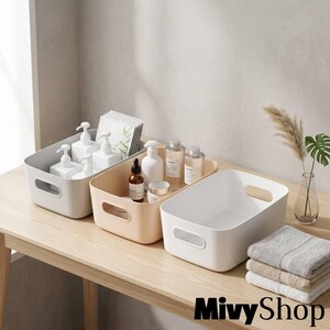 Set of 5 Plastic Storage Bins with Handles - Stackable Small Organizer Baskets for Kitchen, Bathroom, Cabinet & Pantry Organization