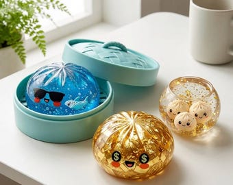 Dumpling Squishy Toy with Steamer Basket – Glitter Shark Slow Rebound Fidget & Stress Relief Sensory Toy