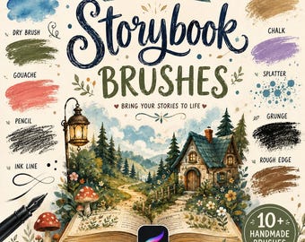 Storybook Brushes for Procreate | Fairytale Watercolor, Ink Textures (Digital Art Kit)