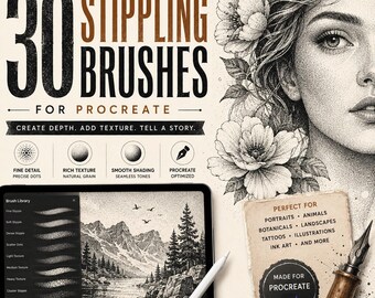 30 Stippling Brushes for Procreate | Dotwork, Tattoo & Fine Shading Brush Set