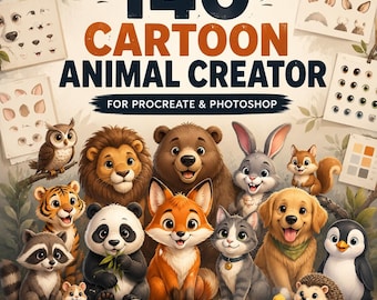 140 Cartoon Animal Creator Brushes for Procreate & Photoshop (Digital Download)