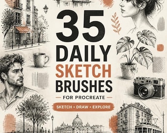 35 Daily Sketch Procreate Brushes | Pencil, Charcoal, Pen & Marker Brush Set for iPad