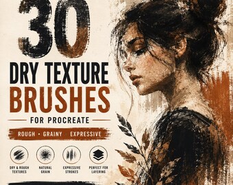 30 Dry Texture Brushes for Procreate, Grain, Grunge and Sandy Texture Brush Set
