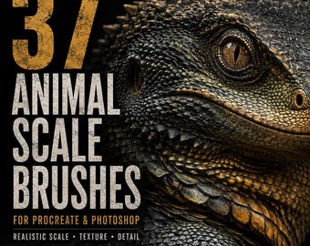 37 Animal Scale Brushes for Procreate and Photoshop, Reptile Skin and Dragon Textures