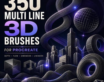 350 Multi-Line 3D Procreate Brushes Bundle, Parallel & Triple Line Art (Digital Download)