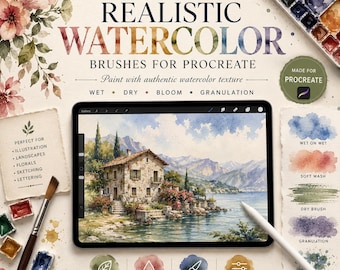 Realistic Watercolor Brushes for Procreate | iPad Digital Art Studio (Digital Download)