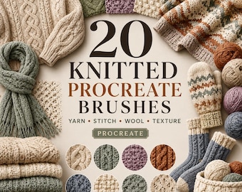 20 Knitted Procreate Brushes | Realistic Yarn, Wool, Cable Stitch Textures (Digital Download)