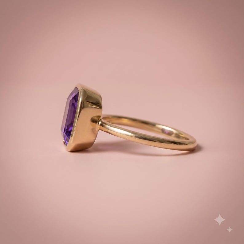 Sterling Silver Amethyst Ring, Octagon Cut Bezel Set, February ...