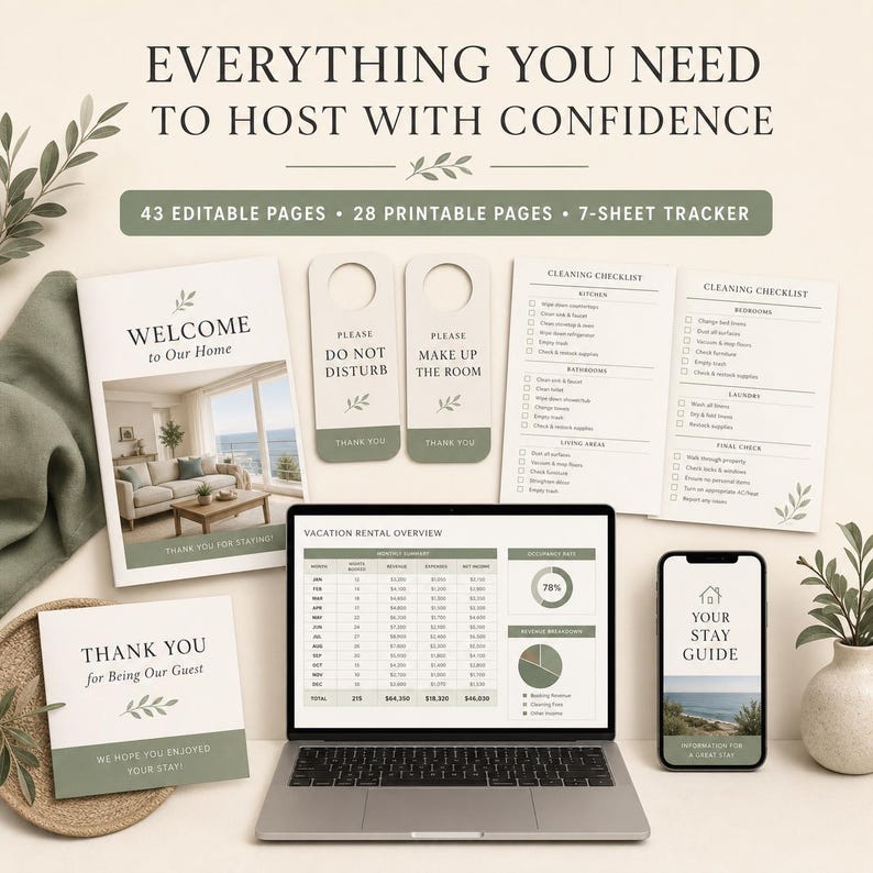 Vacation Rental Host Bundle, Welcome Book, House Signs, Cleaning Checklists & Editable Templates image 6