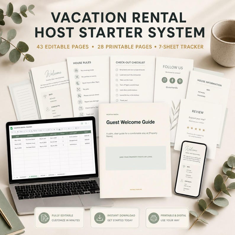 Vacation Rental Host Bundle, Welcome Book, House Signs, Cleaning Checklists & Editable Templates image 1