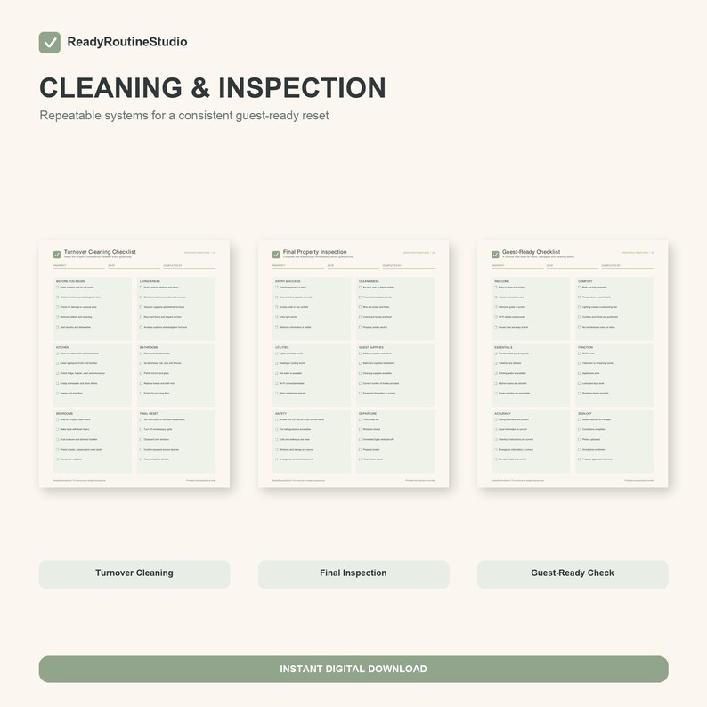 Turnover cleaning, final property inspection and guest-ready checklist previews