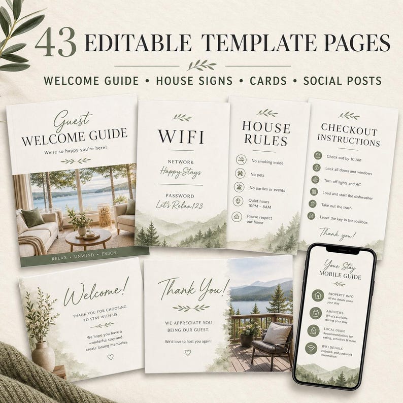 Vacation Rental Host Bundle, Welcome Book, House Signs, Cleaning Checklists & Editable Templates image 5