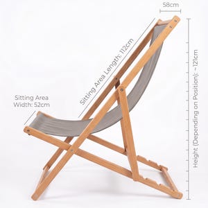 Beech Wood Deck Chair, 4-Position Folding Sling Chair for Garden, Patio, Beach & Camping image 3