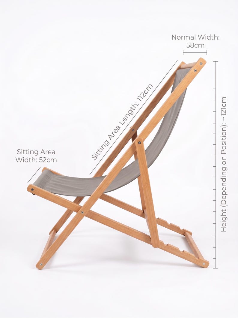 Beech Wood Deck Chair, 4-Position Folding Sling Chair for Garden, Patio, Beach & Camping image 3