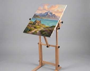 Adjustable Wooden Canvas Stand Floor Easel, Ergonomic Beech Embroidery Hoop Holder Frame
