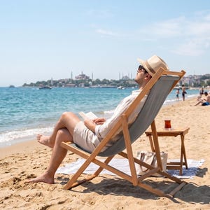 Beech Wood Deck Chair, 4-Position Folding Sling Chair for Garden, Patio, Beach & Camping image 7