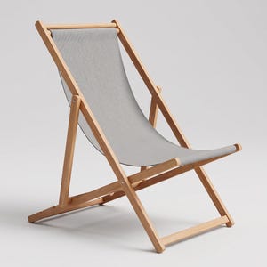 Beech Wood Deck Chair, 4-Position Folding Sling Chair for Garden, Patio, Beach & Camping image 2