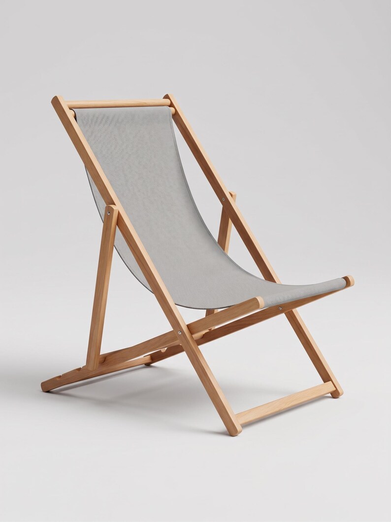 Beech Wood Deck Chair, 4-Position Folding Sling Chair for Garden, Patio, Beach & Camping image 2
