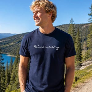 Nature is Calling tee | Script text chest print