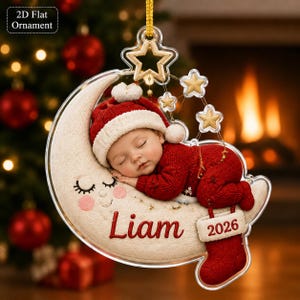 2D FLAT Personalized Baby First Christmas Ornament 2026, Custom Name Moon Baby Ornament, Newborn Keepsake, Baby Christmas Gift,Baby Ornament