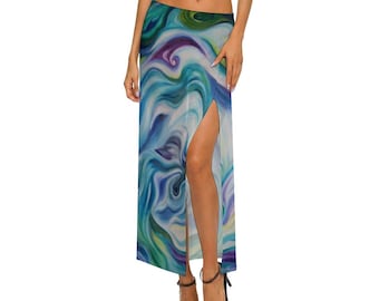 Sheer Mesh Skirt with High Slit(All-Over Printing)WHIRLPOOLS  Diane Marie 9d9