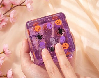 Halloween glitter squishy kubus, langzaam terugverend fidget speeltje, feestartikel
