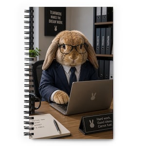 Business Bunny notitieboek met spiraalbinding: pagina's met stippen, bureaukunst met kantoorhumor