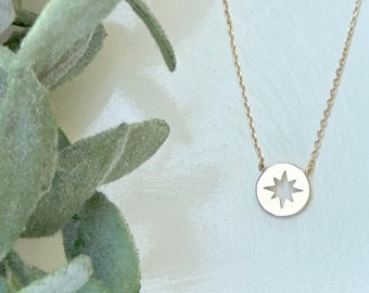 Moravian Star Disc Necklace, 14k gold plated