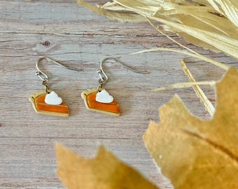Pumpkin Pie Earrings, Stud or Hook - 14k Gold Plated Hooks, Thanksgiving