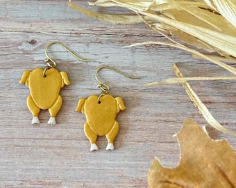 Roasted Turkey Earrings - 14k Gold Plated, Thanksgiving