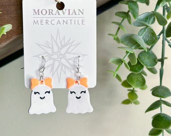Bow Ghost Earrings - Fluorescent Orange, 14k Gold Plated