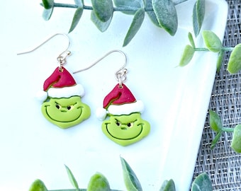 Grinch Earrings, 14k Gold Plated