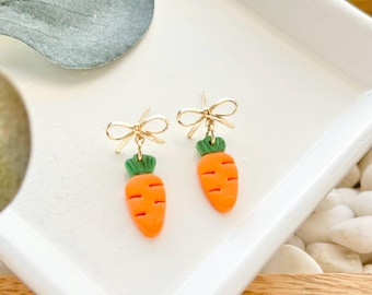 Carrot Bow Earrings, 14k Gold Plated, Easter and Spring