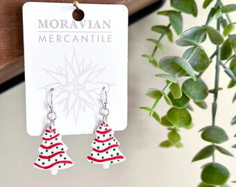 Christmas Tree Cake Earrings - Stud and Dangle, 14k Gold Plated Hooks